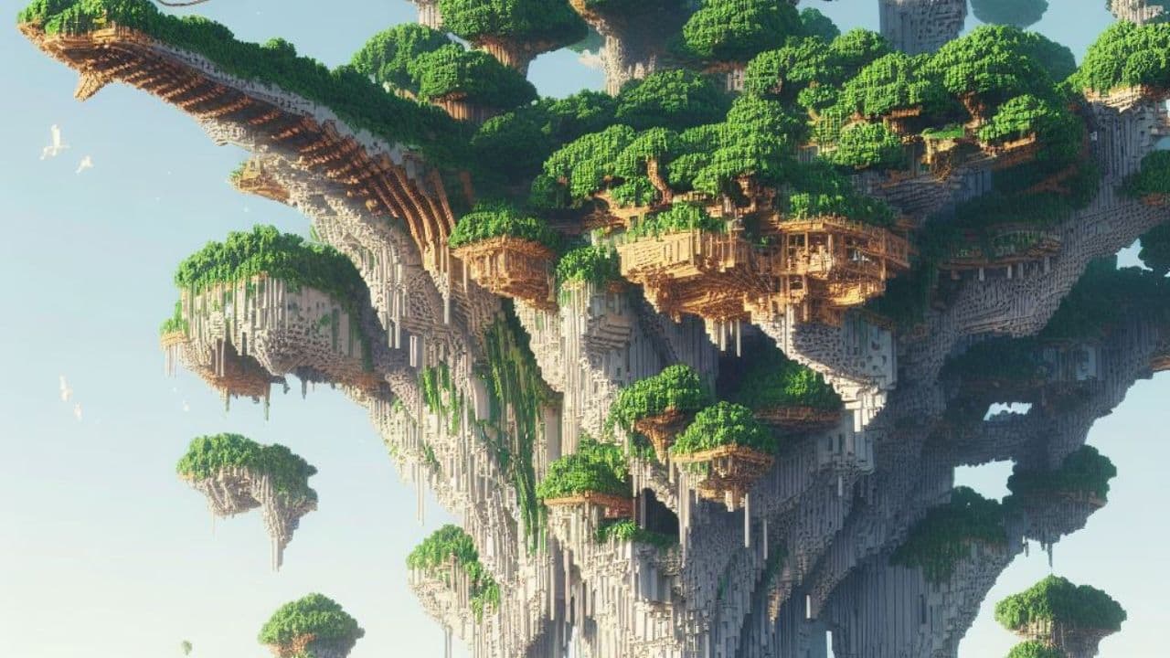 Minecraft Player Crafts Majestic Flying Island