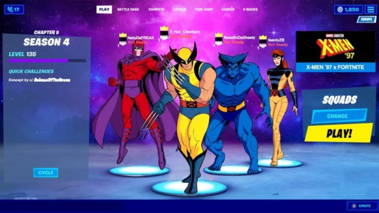 Fortnite Leak Reveals X-Men Skins for Cyclops, Jubilee, and Colossus