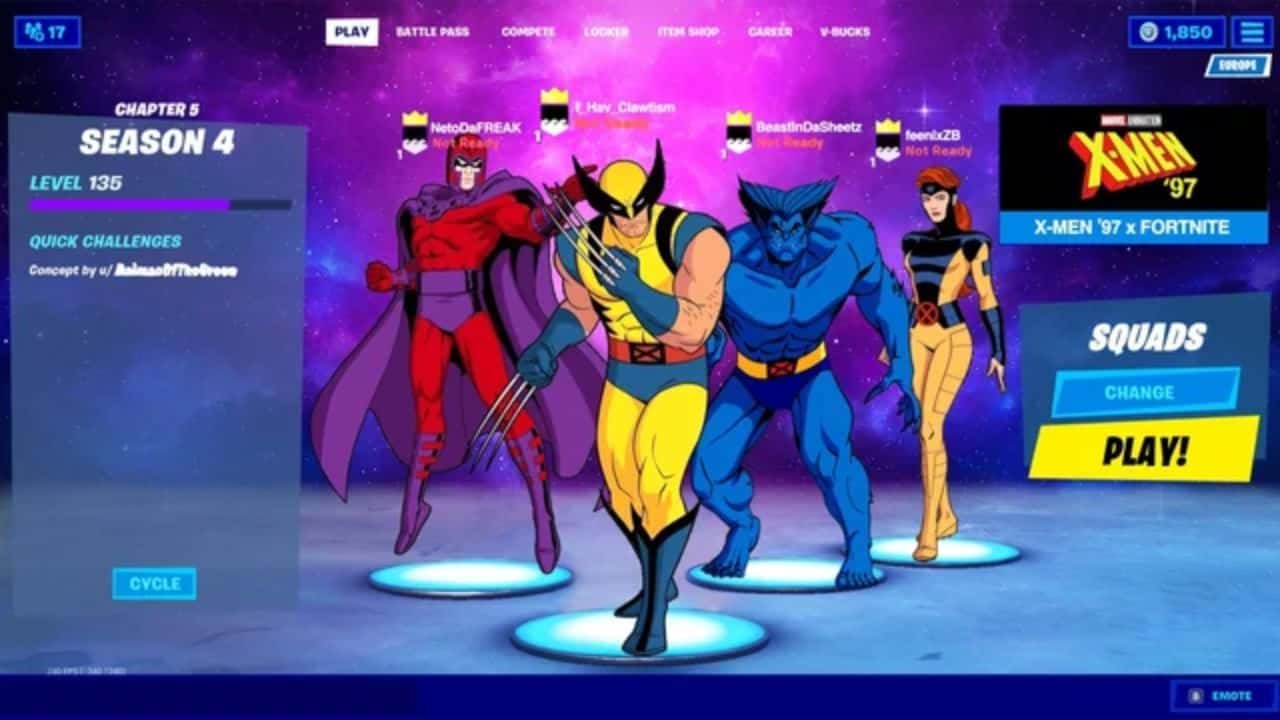 Fortnite Leak Reveals X-Men Skins for Cyclops, Jubilee, and Colossus