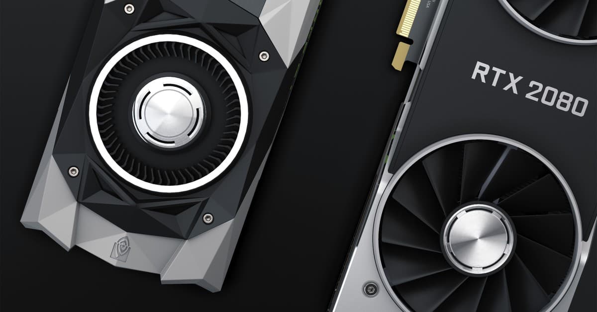 Close-up of two high-performance RTX 2080 graphics cards showcasing their sleek design and cooling fans.