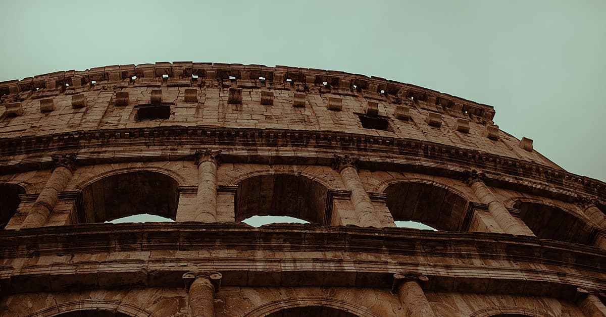 Close-up view of the ancient Colosseum in Rome, showcasing its timeless architecture.