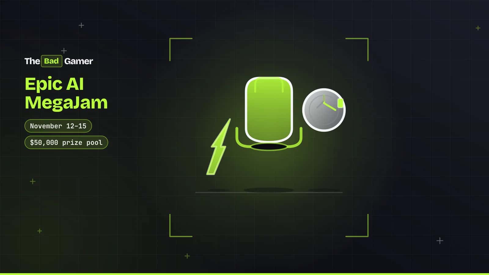 Trophy cup with stopwatch and lightning bolt representing the Epic AI MegaJam contest