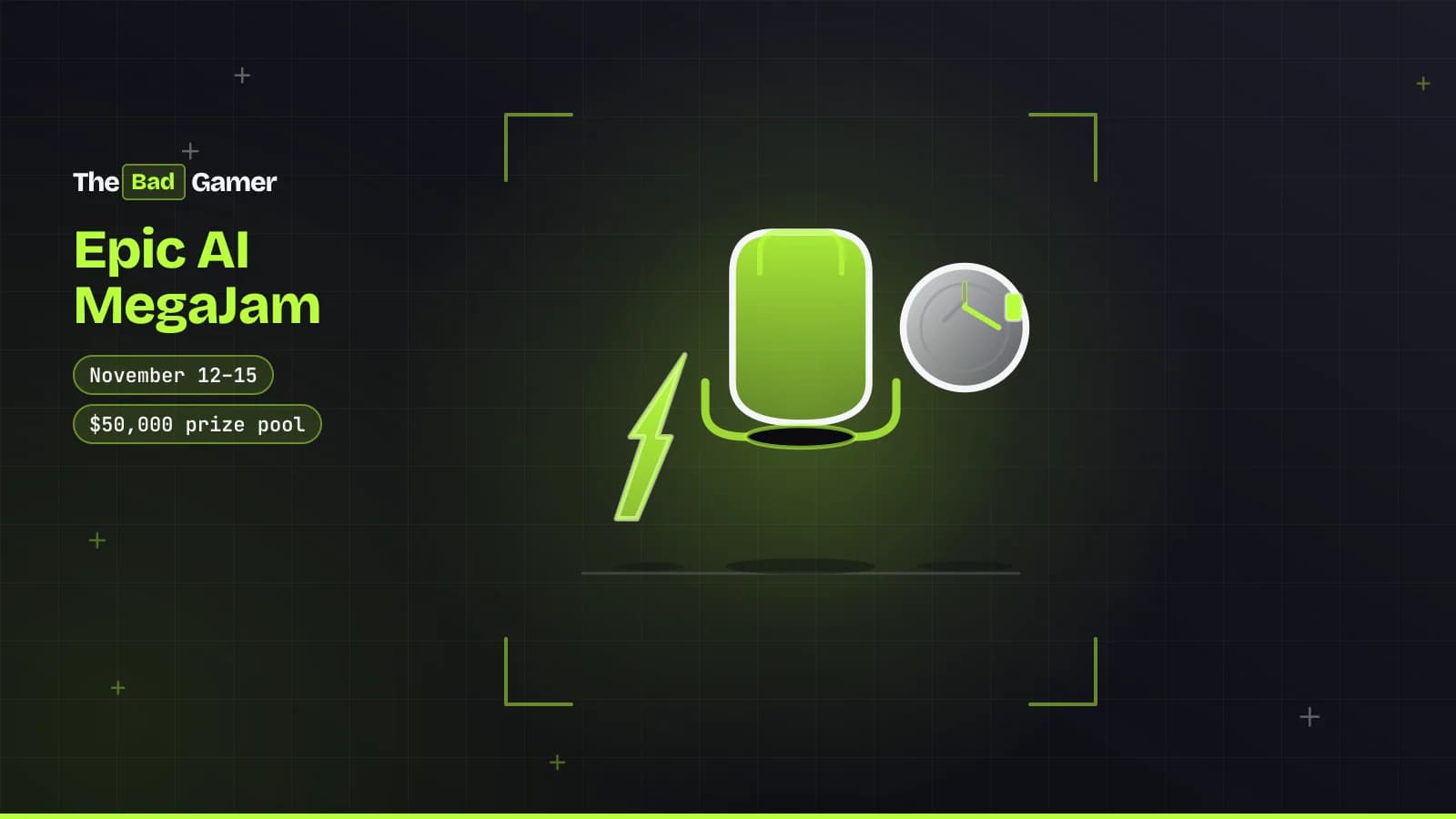 Trophy cup with stopwatch and lightning bolt representing the Epic AI MegaJam contest