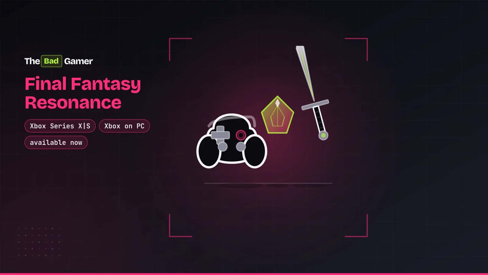A game controller, crystal fragment, and sword representing Final Fantasy Resonance on Xbox platforms