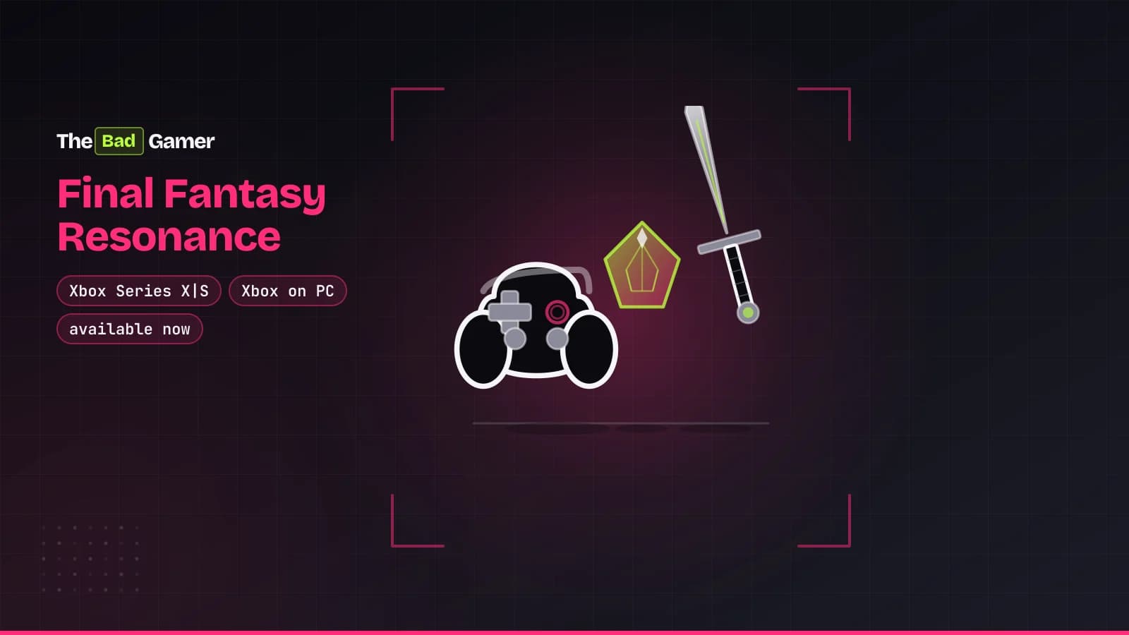 A game controller, crystal fragment, and sword representing Final Fantasy Resonance on Xbox platforms
