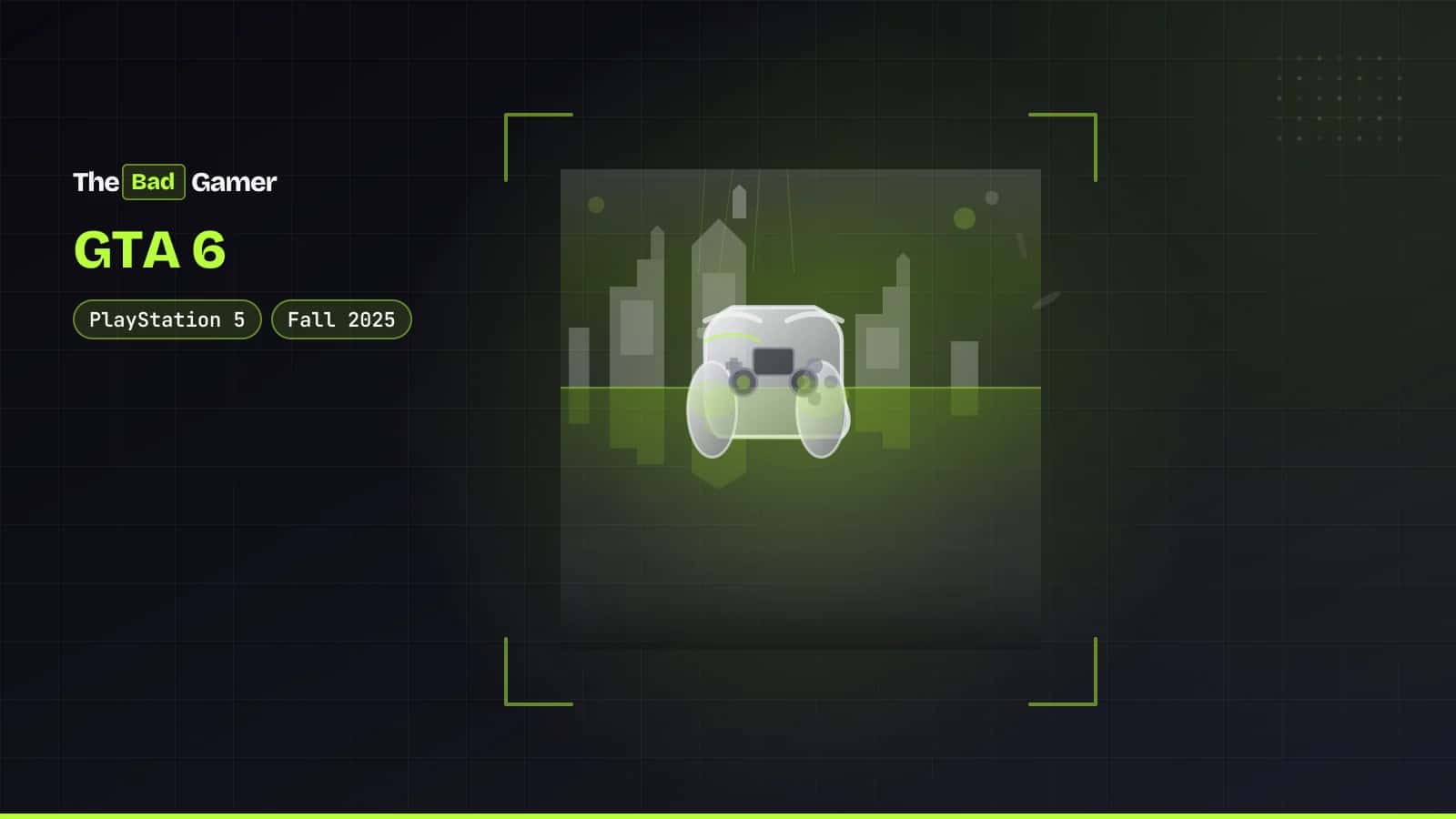A controller on a Vice City skyline at sunset, representing GTA 6's atmospheric TV trailer