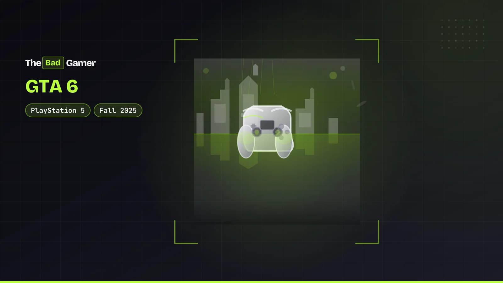 A controller on a Vice City skyline at sunset, representing GTA 6's atmospheric TV trailer