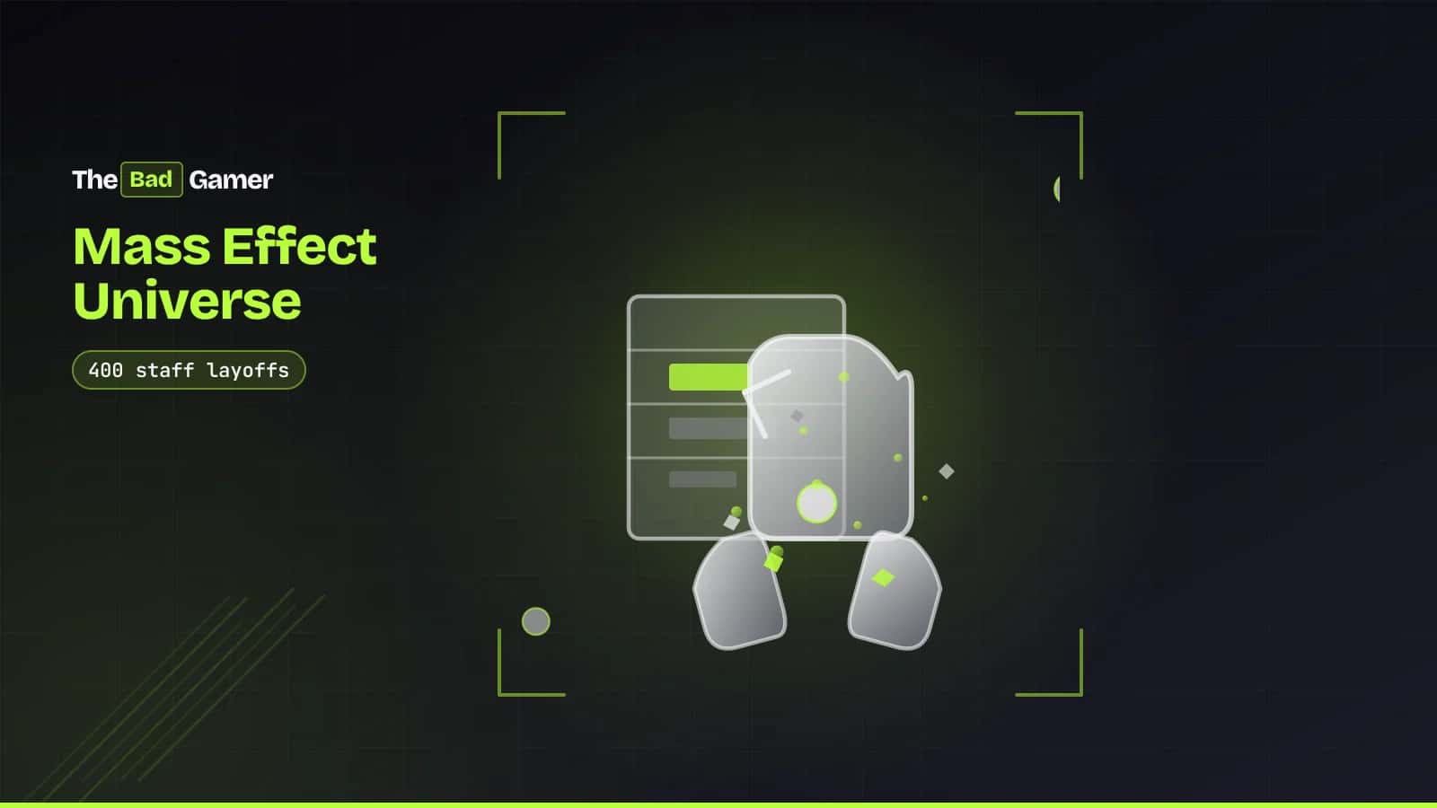 A broken controller fading into light near a calendar, representing the cancelled Mass Effect Universe project