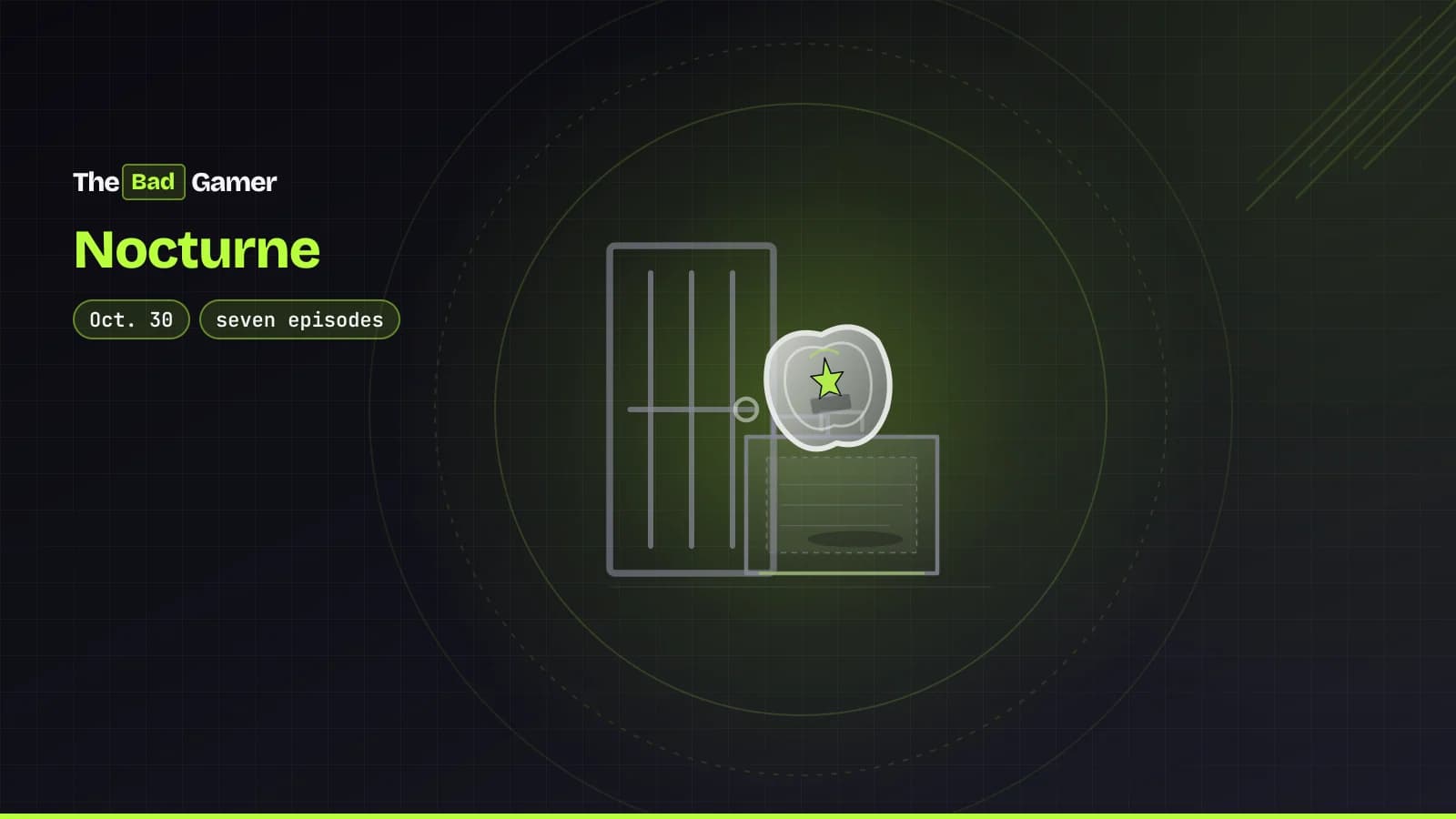 Nocturne review illustration showing a detective badge on a case file next to a prison cell door