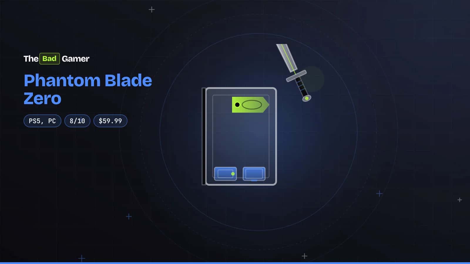 A sword on a game case with price and platform badges for Phantom Blade Zero review