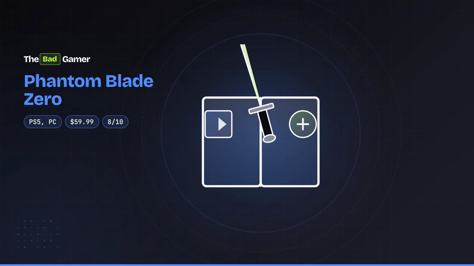 Sword on a dual-platform game case representing Phantom Blade Zero's PS5 and PC release with 8/10 score