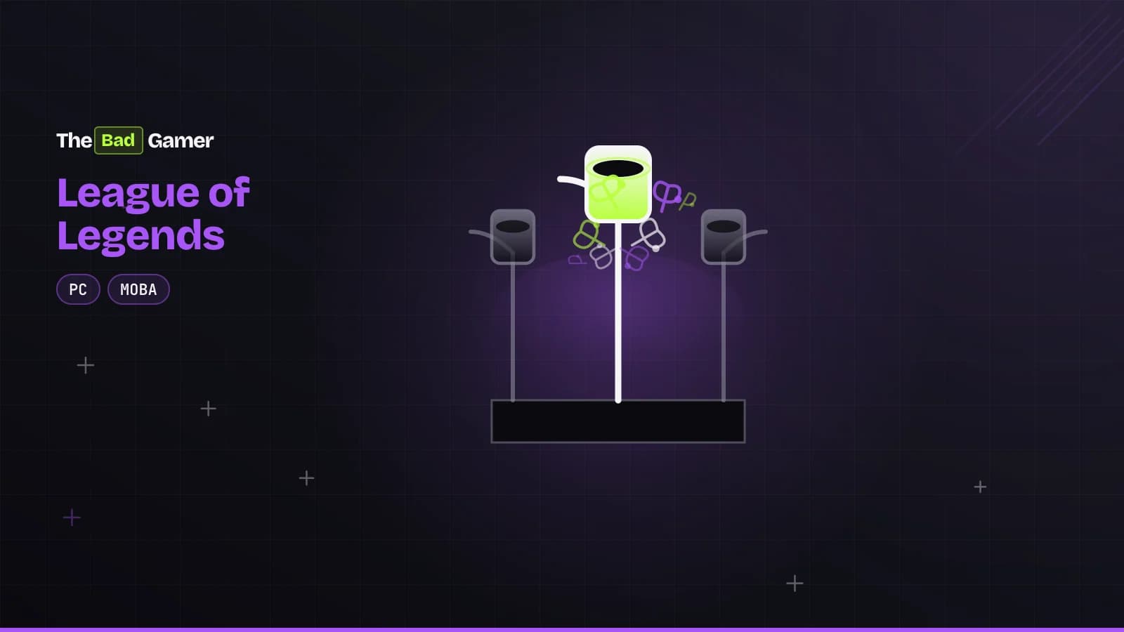 Three microphones on a stage representing K/DA, True Damage, and Heartsteel, with the center K/DA microphone prominently lit…