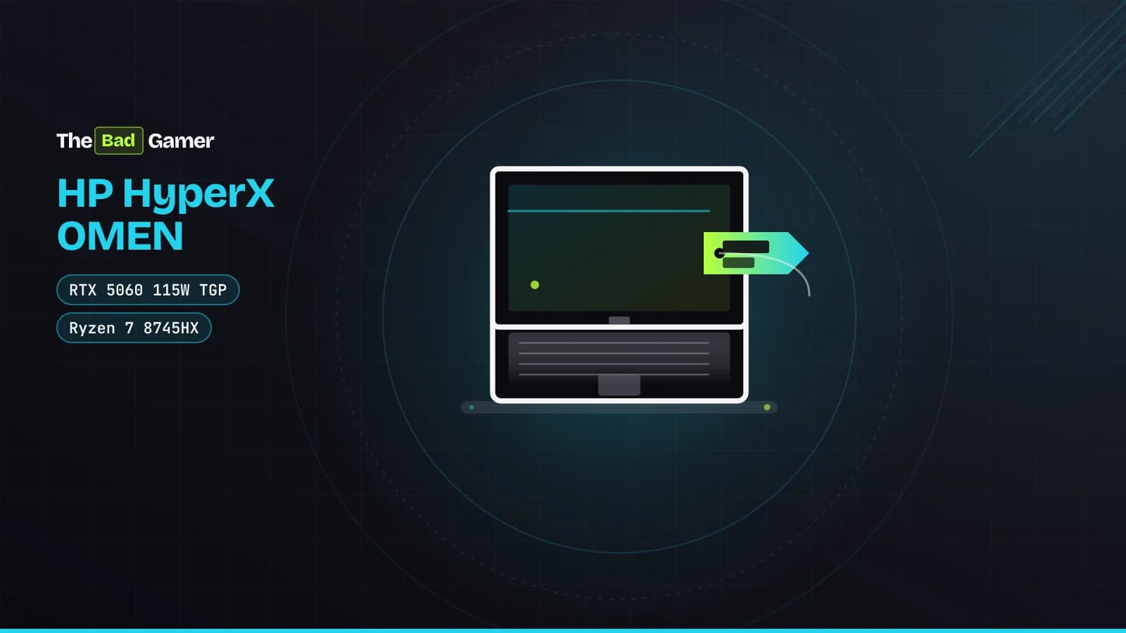 A gaming laptop with a discount price tag, representing the HP HyperX OMEN RTX 5060 deal at Walmart