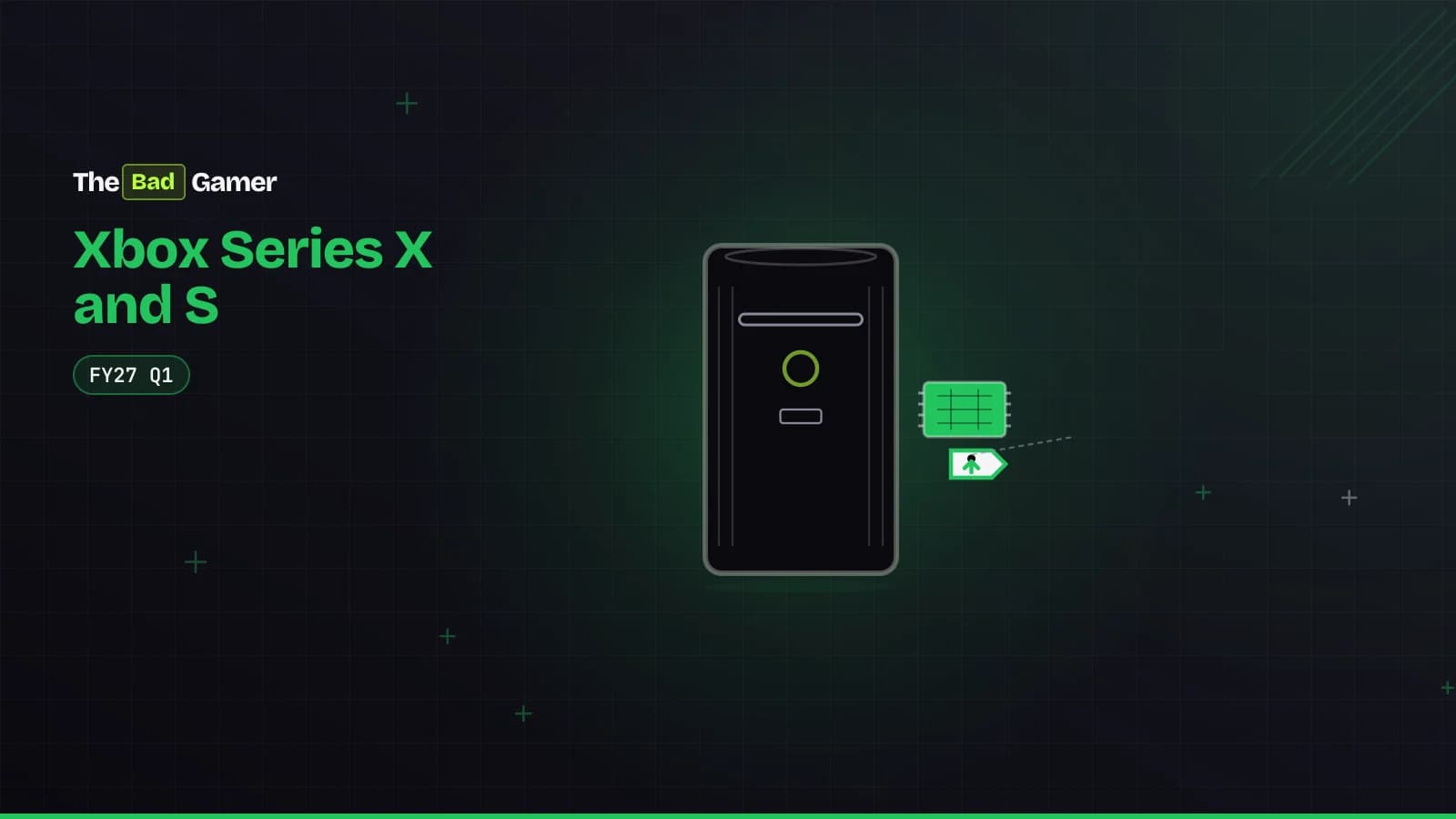 Xbox Series X and S console beside a memory chip and rising price tag, illustrating hardware sales decline and AI-driven…